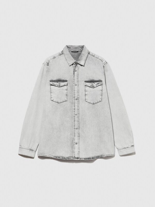 %100 Koton Vintage Görünümlü Denim Gömlek Erkek Lacivert Gömlek - 323A5TKYSQ039