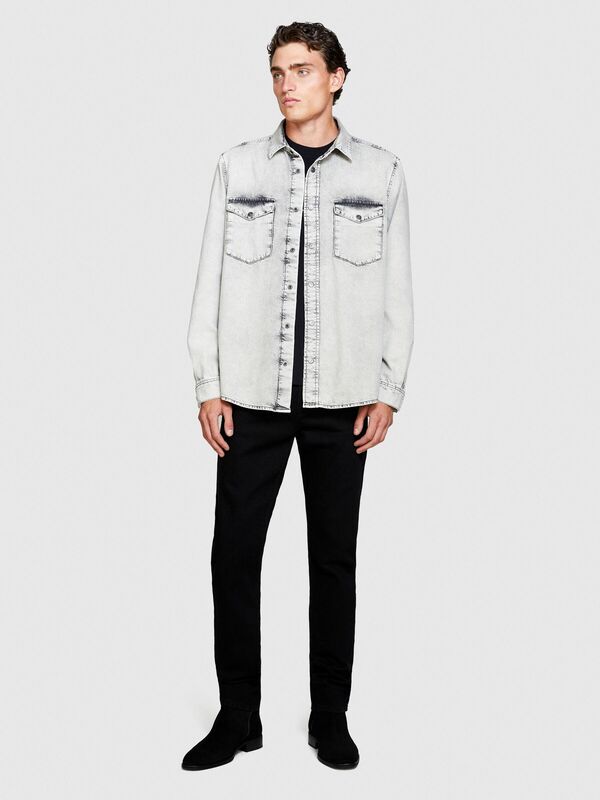 %100 Koton Vintage Görünümlü Denim Gömlek Erkek Lacivert Gömlek - 323A5TKYSQ039