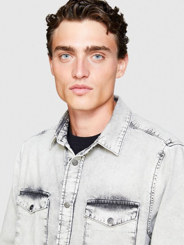 %100 Koton Vintage Görünümlü Denim Gömlek Erkek Lacivert Gömlek - 323A5TKYSQ039