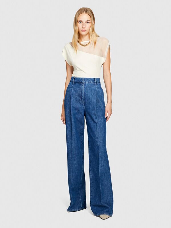 %100 Koton Yüksek Bel Geniş Paça Denim Chino Pantolon Kadın Renkli Pantolon - 323A4V8JLF03N