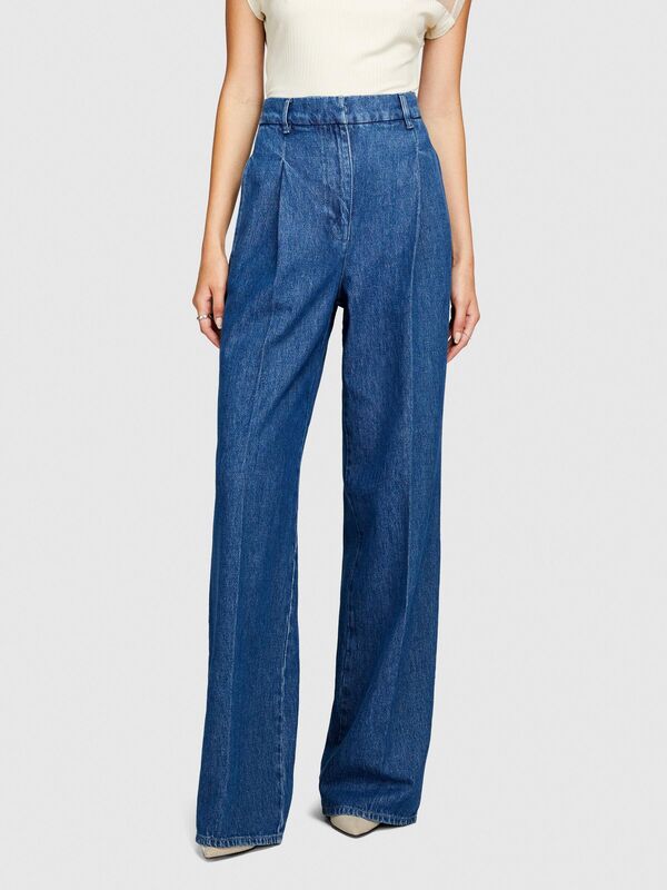 %100 Koton Yüksek Bel Geniş Paça Denim Chino Pantolon Kadın Renkli Pantolon - 323A4V8JLF03N