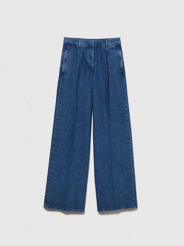 %100 Koton Yüksek Bel Geniş Paça Denim Chino Pantolon Kadın Renkli Pantolon - 323A4V8JLF03N