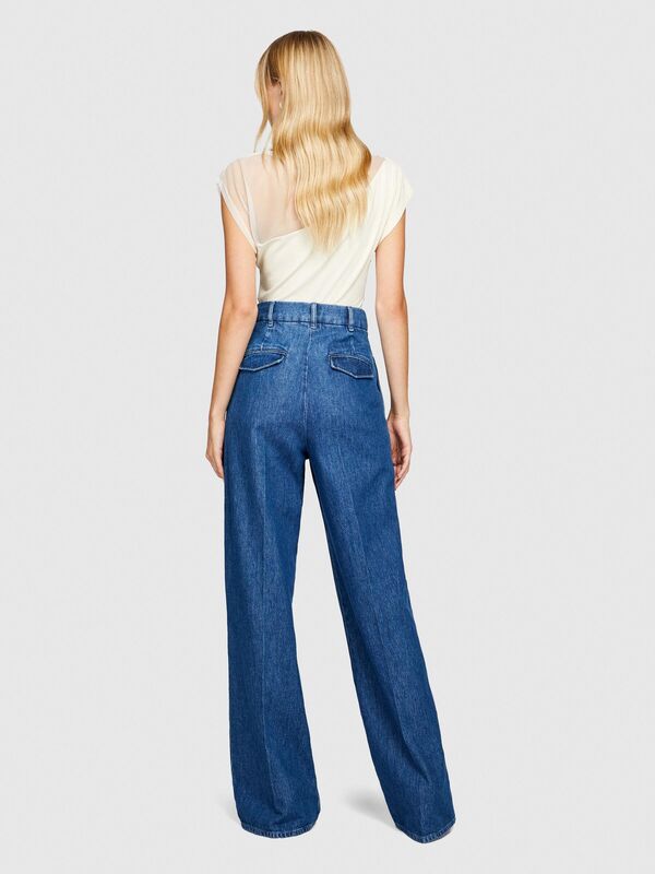 %100 Koton Yüksek Bel Geniş Paça Denim Chino Pantolon Kadın Renkli Pantolon - 323A4V8JLF03N