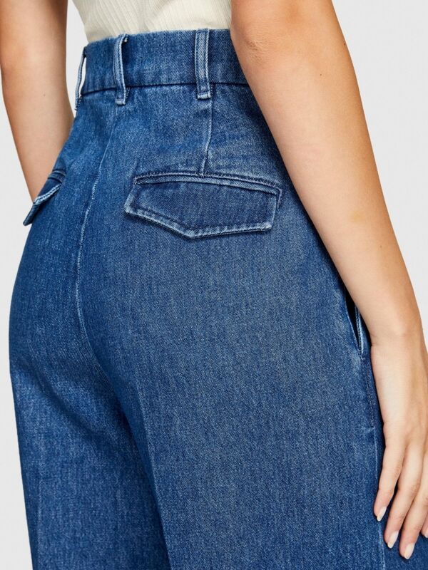 %100 Koton Yüksek Bel Geniş Paça Denim Chino Pantolon Kadın Renkli Pantolon - 323A4V8JLF03N