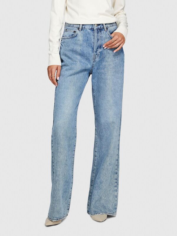 %100 Koton Yüksek Bel Geniş Paça Denim Pantolon Kadın Renkli Pantolon - 323A4V8JLE02F