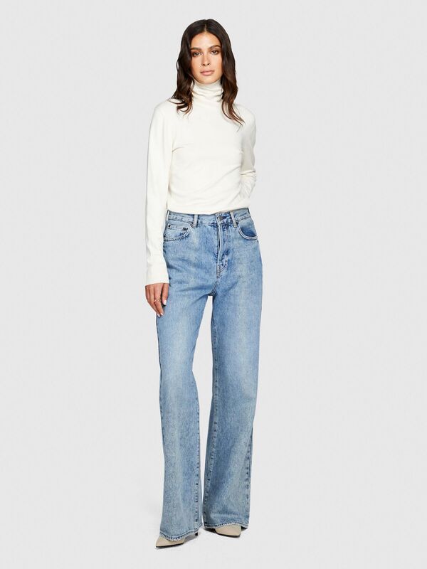 %100 Koton Yüksek Bel Geniş Paça Denim Pantolon Kadın Renkli Pantolon - 323A4V8JLE02F