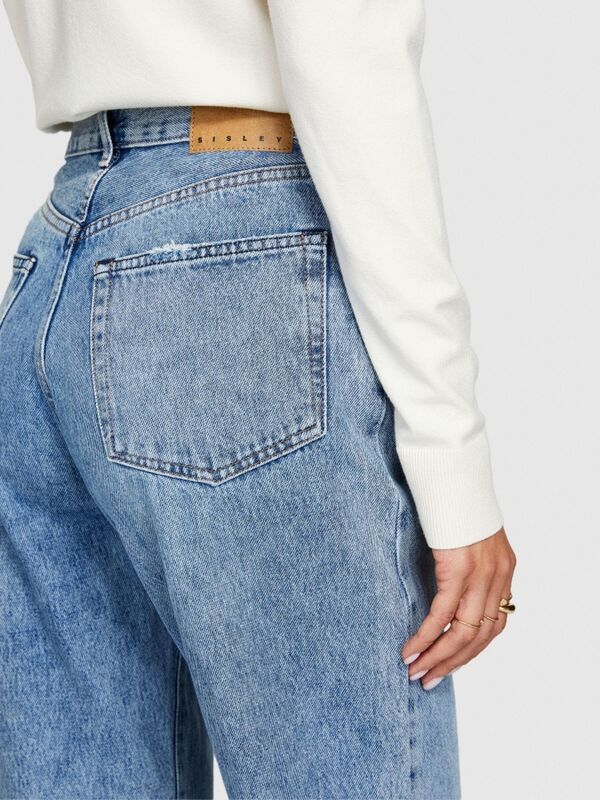 Sisley - %100 Koton Yüksek Bel Geniş Paça Denim Pantolon Kadın Renkli Pantolon - 323A4V8JLE02F