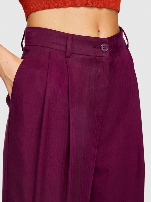 Sisley - %100 Liyosel Düşük Bel Pantolon Kadın Mor Pantolon - 323A4BJFLF02Z