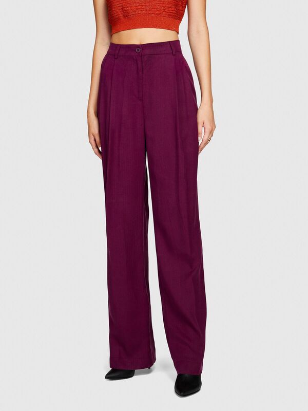 %100 Liyosel Düşük Bel Pantolon Kadın Mor Pantolon - 323A4BJFLF02Z