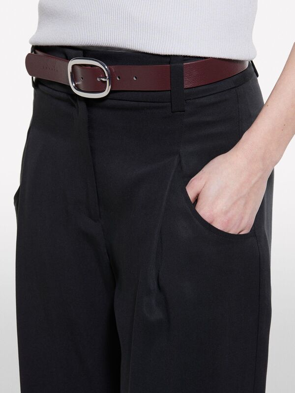 %100 Liyosel Pile Detaylı Palazzo Pantolon Kadın Siyah Pantolon - 325P4V7PLF06N