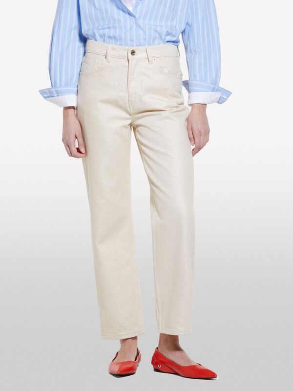 Sisley - %100 Pamuk 5 Cepli Orta Bel Düz Paça Denim Pantolon Kadın Renkli Denim Pantolon - 325P4N2WLE04C