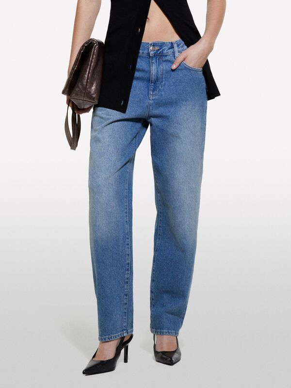 %100 Pamuk 5 Cepli Regular Fit Ağartılmış Denim Pantolon Kadın Siyah Mix Pantolon - 324A489XLE03J