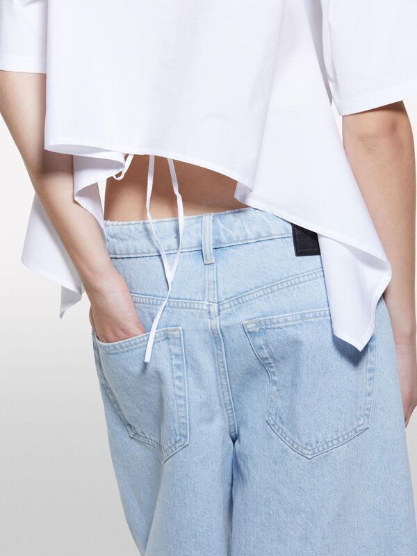 %100 Pamuk Arkası Bağcıklı Bisiklet Yaka Regular Fit T-Shirt Kadın Beyaz T-Shirt - 325P3F1QL107K