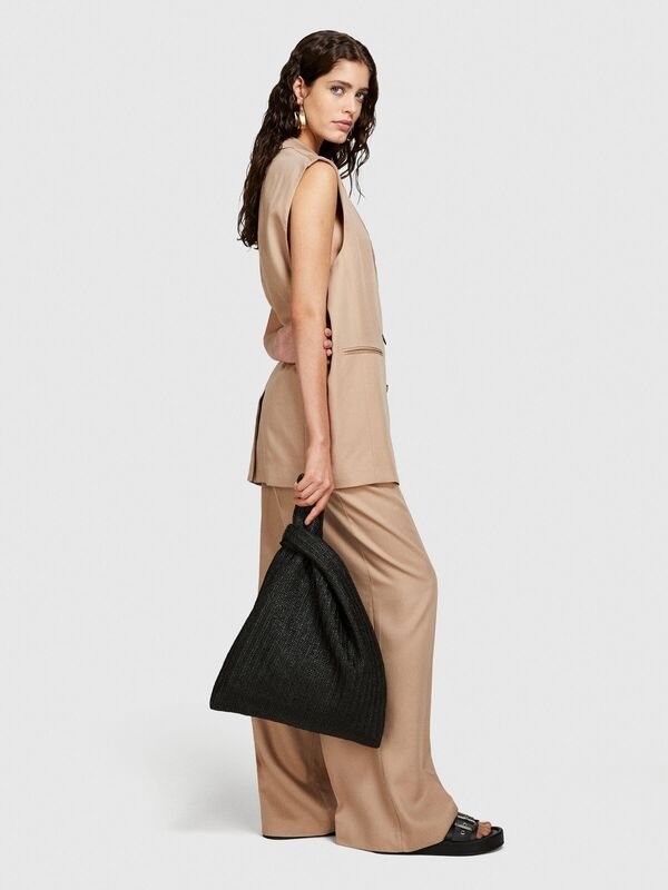 Sisley - %100 Pamuk Astar Maskülen Kesin Geniş V Yaka Kruvaze Yelek Kadın 1M7 Yelek - 324P283GLJ00I