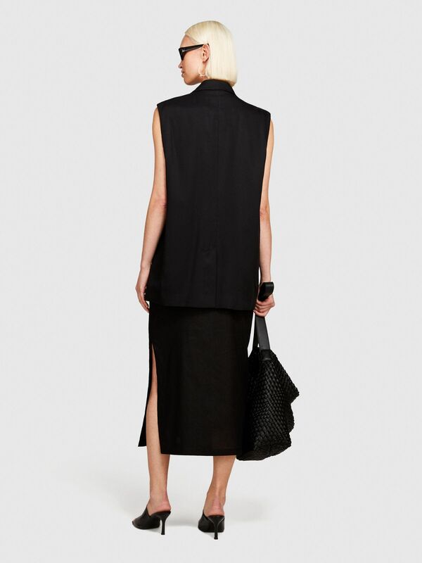 %100 Pamuk Astar Maskülen Kesin Geniş V Yaka Kruvaze Yelek Kadın Siyah Yelek - 324P283GLJ00I