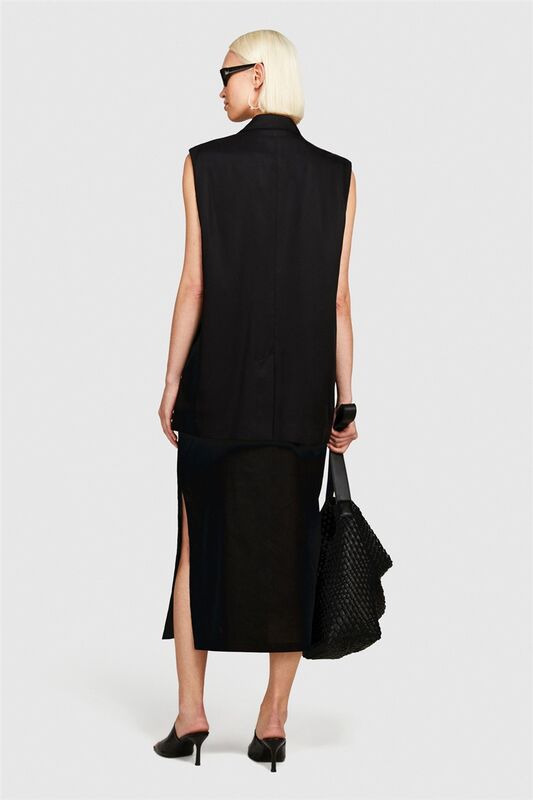 Sisley - %100 Pamuk Astar Maskülen Kesin Geniş V Yaka Kruvaze Yelek Kadın Siyah Yelek - 324P283GLJ00I