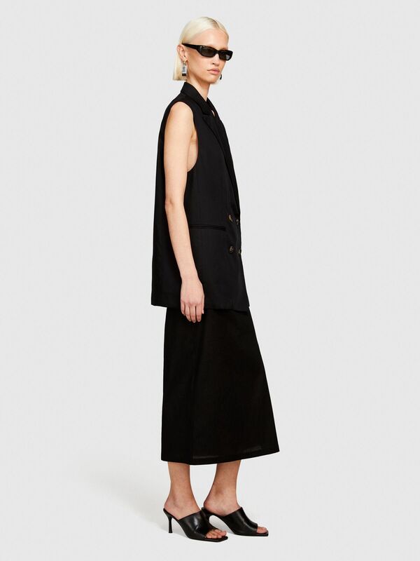 %100 Pamuk Astar Maskülen Kesin Geniş V Yaka Kruvaze Yelek Kadın Siyah Yelek - 324P283GLJ00I