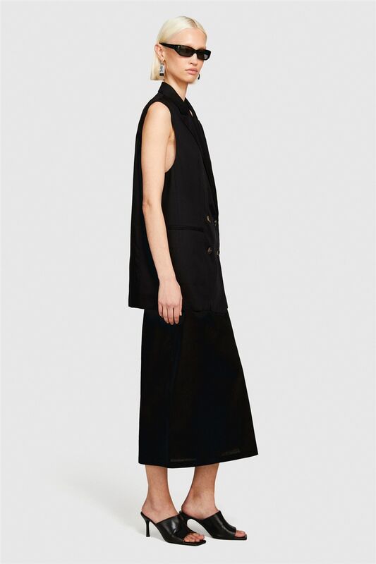 %100 Pamuk Astar Maskülen Kesin Geniş V Yaka Kruvaze Yelek Kadın Siyah Yelek - 324P283GLJ00I