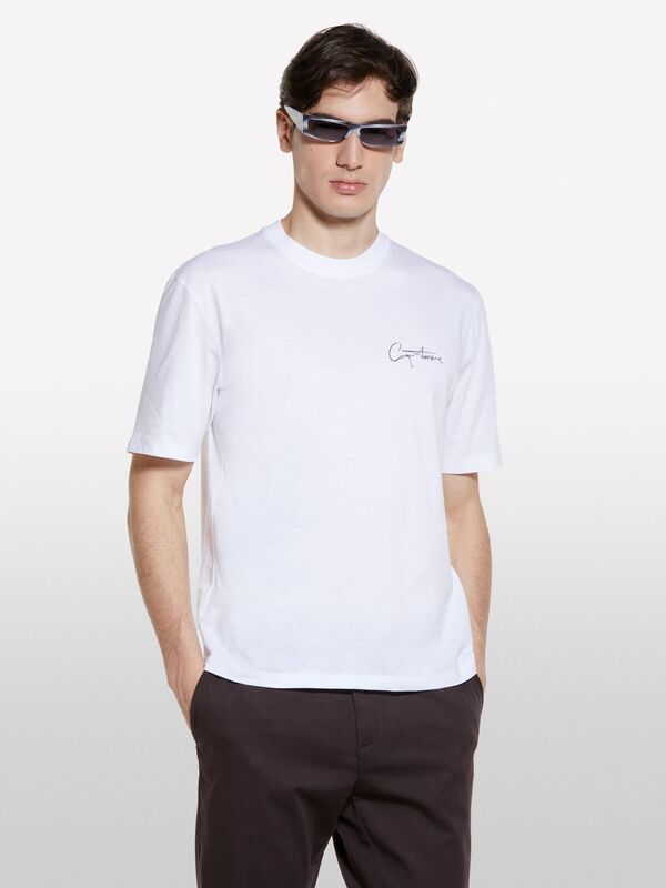 %100 Pamuk Baskılı Bisiklet Yaka Regular Fit T-Shirt Erkek Beyaz T-Shirt - 325P3I1XS1047