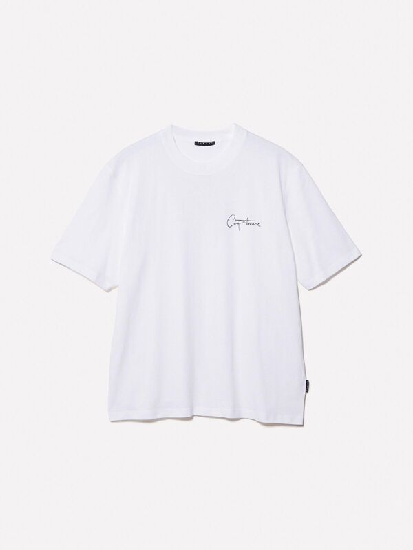 %100 Pamuk Baskılı Bisiklet Yaka Regular Fit T-Shirt Erkek Beyaz T-Shirt - 325P3I1XS1047