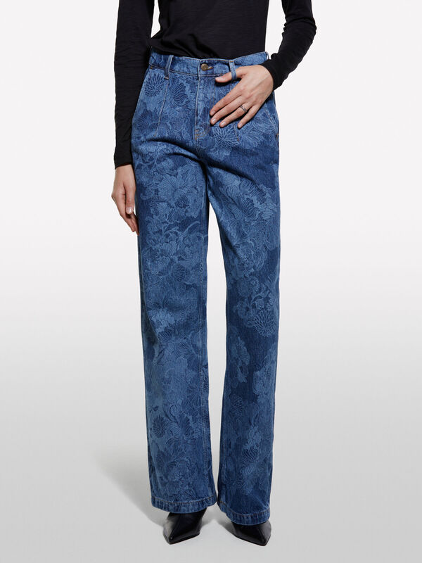 Sisley - %100 Pamuk Baskılı Normal Bel Relaxed Fit Denim Pantolon Kadın Haki Yeşili Pantolon - 325A4W9KLF07L
