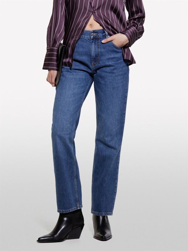 %100 Pamuk Beş Cepli Düz Paça Normal Bel Denim Pantolon Kadın Haki Mix Pantolon - 324A4YRZLE03X