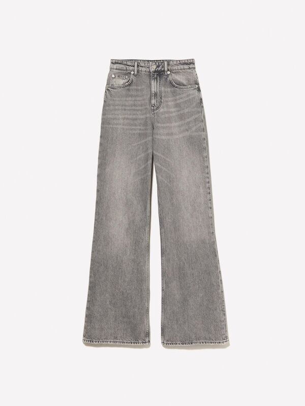%100 Pamuk Beş Cepli Geniş Paça Normal Bel Denim Pantolon Kadın Siyah Pantolon - 324A4YRZLE03W