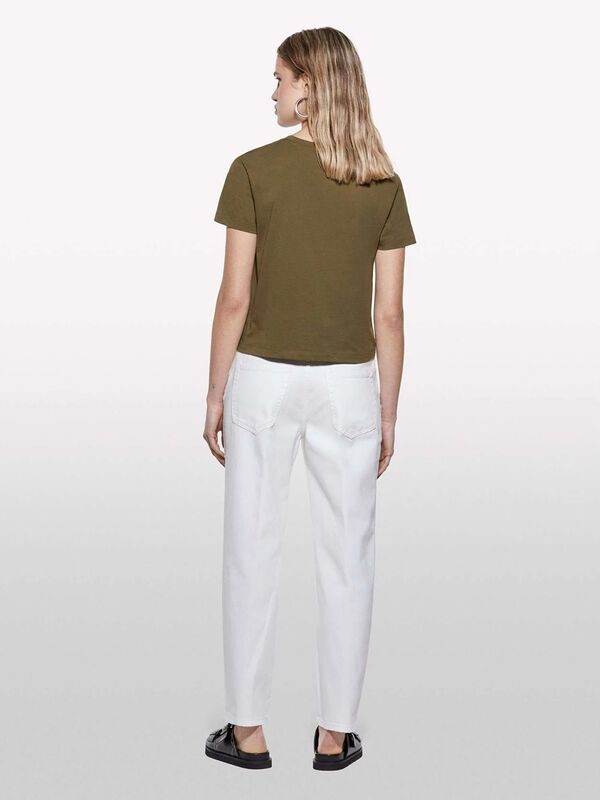 %100 Pamuk Bisiklet Yaka Boxy Fit T-Shirt Kadın Haki T-Shirt - 325P3I1XL107A