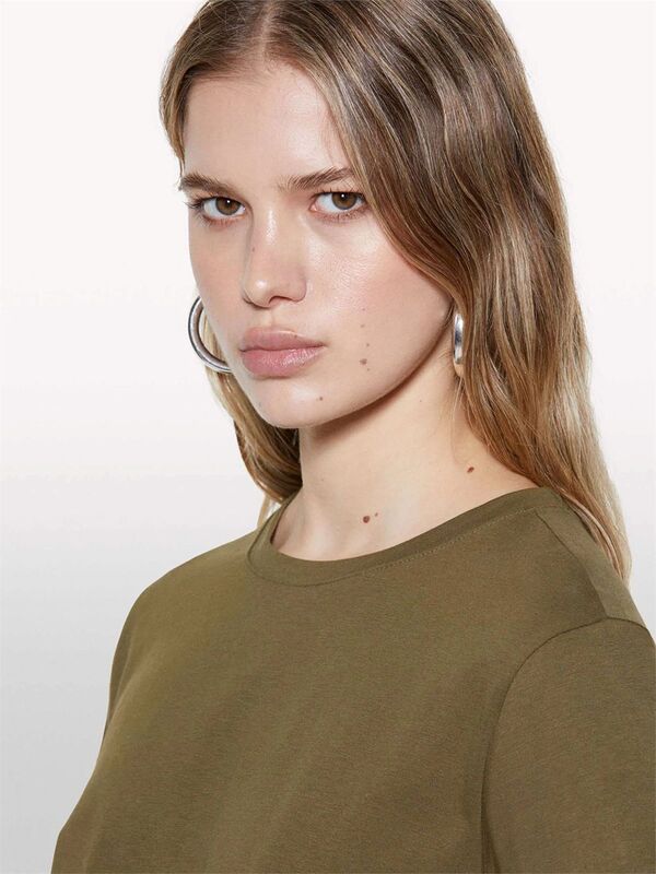 %100 Pamuk Bisiklet Yaka Boxy Fit T-Shirt Kadın Haki T-Shirt - 325P3I1XL107A