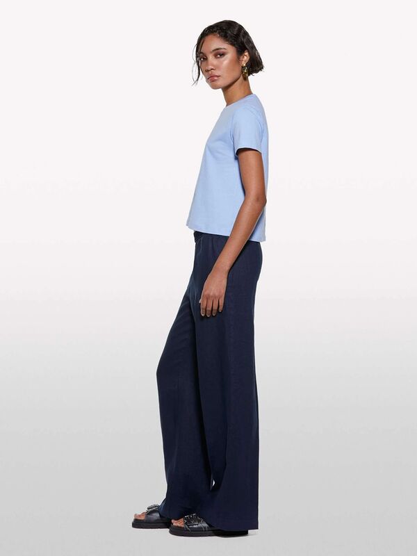 %100 Pamuk Bisiklet Yaka Boxy Fit T-Shirt Kadın Mavi T-Shirt - 325P3I1XL107A