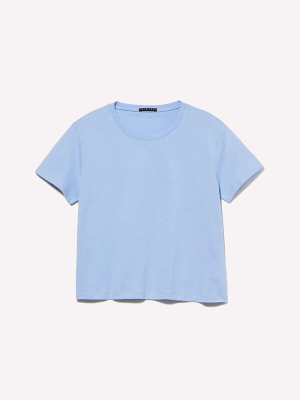 %100 Pamuk Bisiklet Yaka Boxy Fit T-Shirt Kadın Mavi T-Shirt - 325P3I1XL107A