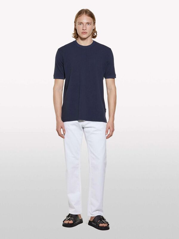 Sisley - %100 Pamuk Bisiklet Yaka Regular Fit T-Shirt Erkek Lacivert T-Shirt - 325P3089S104J