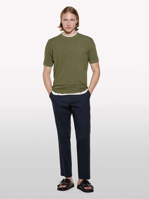 Sisley - %100 Pamuk Bisiklet Yaka Regular Fit T-Shirt Erkek Yeşil T-Shirt - 325P3089S104J