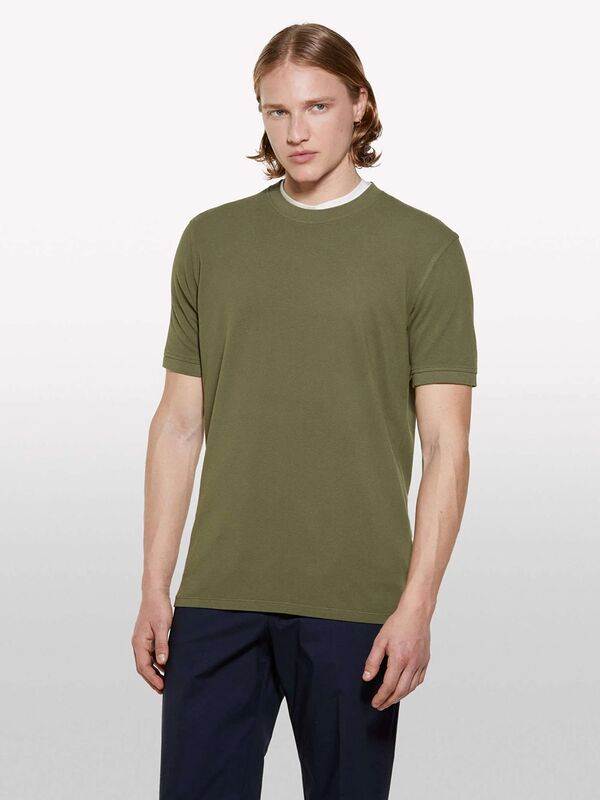 %100 Pamuk Bisiklet Yaka Regular Fit T-Shirt Erkek Yeşil T-Shirt - 325P3089S104J