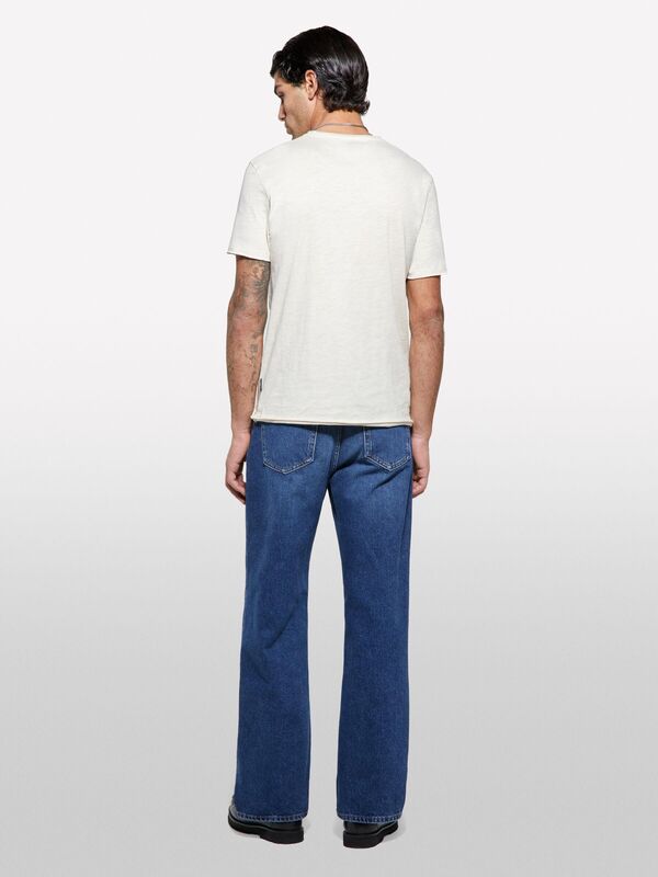 %100 Pamuk Bisiklet Yaka Slim Fit Slub T-Shirt Erkek Bej T-Shirt - 325P3WF0S101K