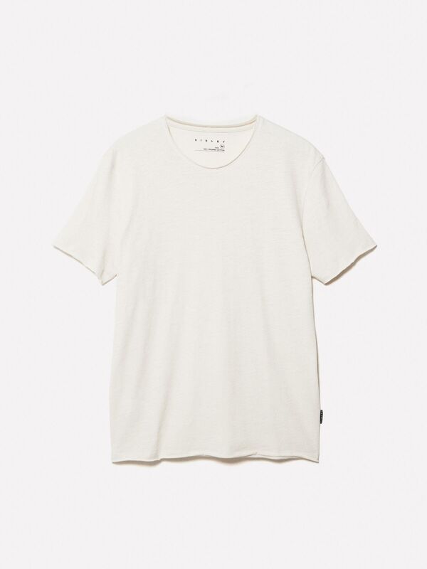 %100 Pamuk Bisiklet Yaka Slim Fit Slub T-Shirt Erkek Bej T-Shirt - 325P3WF0S101K