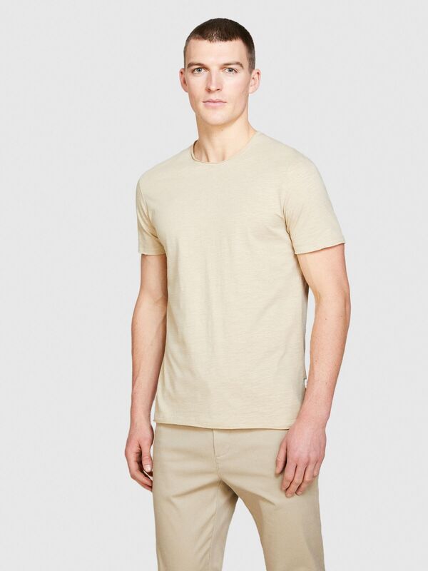 %100 Pamuk Bisiklet Yaka Slim Fit T-Shirt Erkek Bej T-Shirt - 324P3WF0S101K