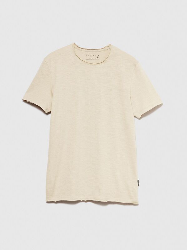 %100 Pamuk Bisiklet Yaka Slim Fit T-Shirt Erkek Bej T-Shirt - 324P3WF0S101K