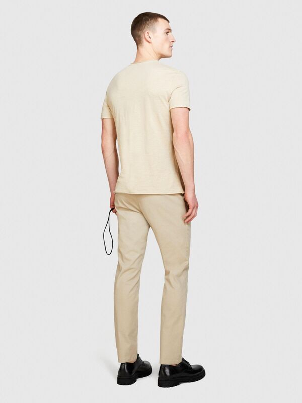 %100 Pamuk Bisiklet Yaka Slim Fit T-Shirt Erkek Bej T-Shirt - 324P3WF0S101K