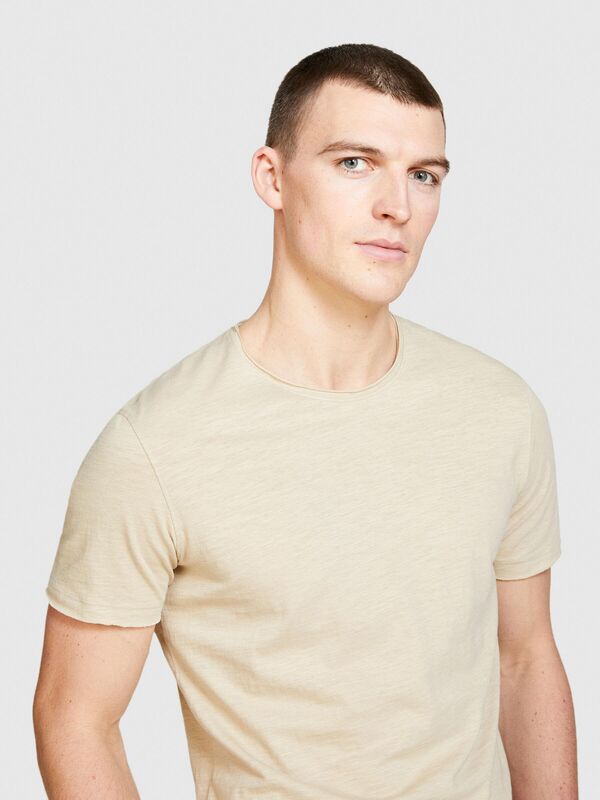 %100 Pamuk Bisiklet Yaka Slim Fit T-Shirt Erkek Bej T-Shirt - 324P3WF0S101K