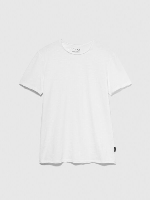 Sisley - %100 Pamuk Bisiklet Yaka Slim Fit T-Shirt Erkek Beyaz T-Shirt - 324P3WF0S101K