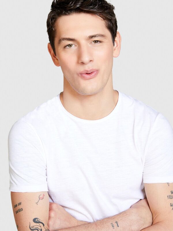 %100 Pamuk Bisiklet Yaka Slim Fit T-Shirt Erkek Beyaz T-Shirt - 324P3WF0S101K