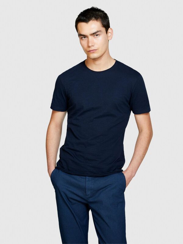 %100 Pamuk Bisiklet Yaka Slim Fit T-Shirt Erkek Lacivert T-Shirt - 324P3WF0S101K