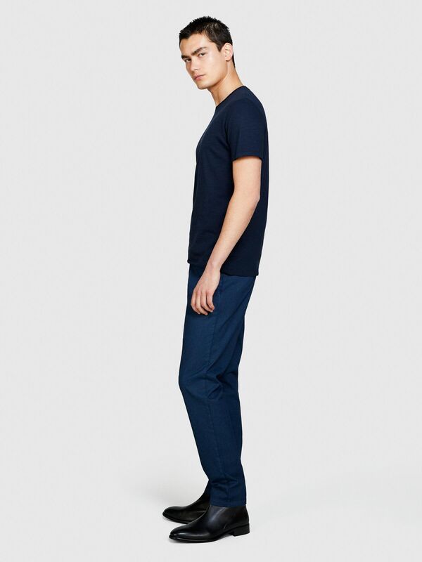 %100 Pamuk Bisiklet Yaka Slim Fit T-Shirt Erkek Lacivert T-Shirt - 324P3WF0S101K