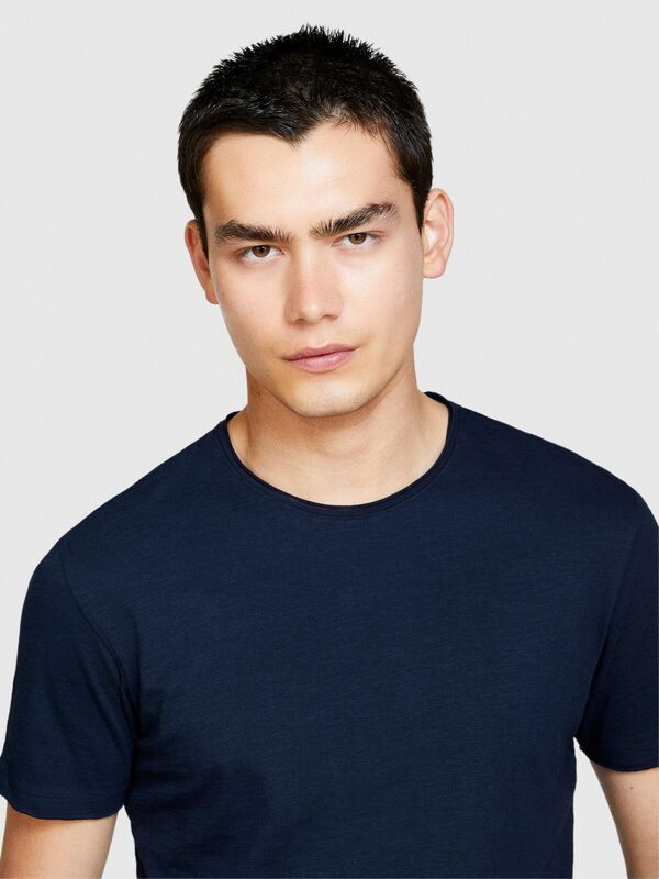 %100 Pamuk Bisiklet Yaka Slim Fit T-Shirt Erkek Lacivert T-Shirt - 324P3WF0S101K