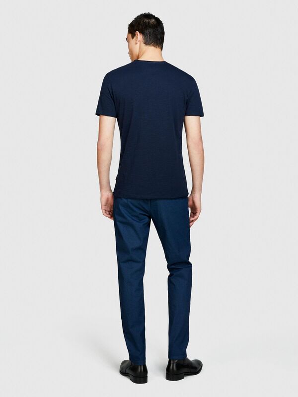 Sisley - %100 Pamuk Bisiklet Yaka Slim Fit T-Shirt Erkek Lacivert T-Shirt - 324P3WF0S101K