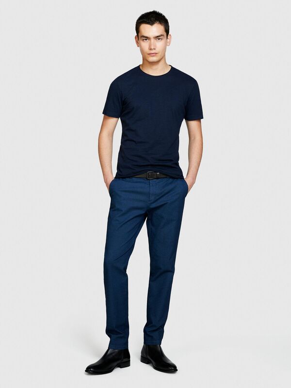 %100 Pamuk Bisiklet Yaka Slim Fit T-Shirt Erkek Lacivert T-Shirt - 324P3WF0S101K