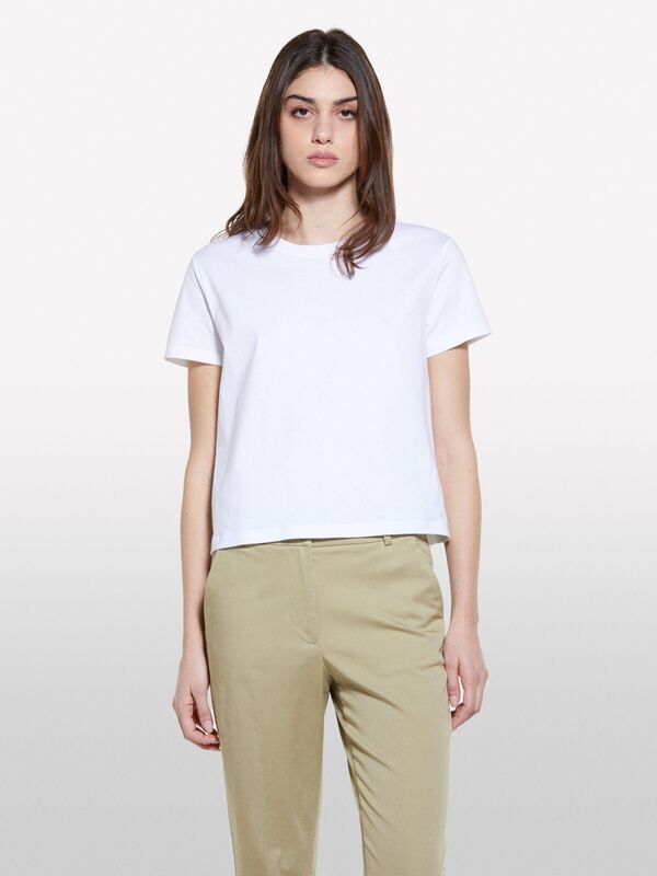 %100 Pamuk Bisiklet Yakalı T-Shirt Kadın Beyaz T-Shirt - 325P3I1XL101S