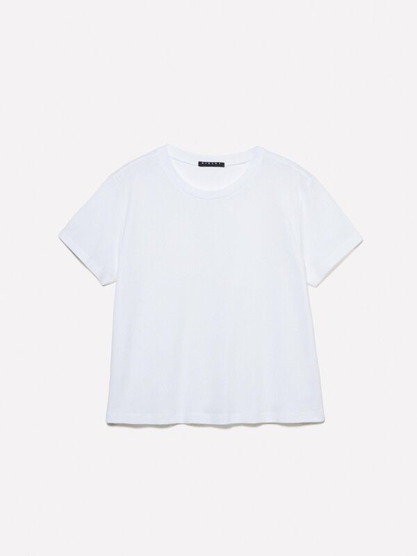 %100 Pamuk Bisiklet Yakalı T-Shirt Kadın Beyaz T-Shirt - 325P3I1XL101S