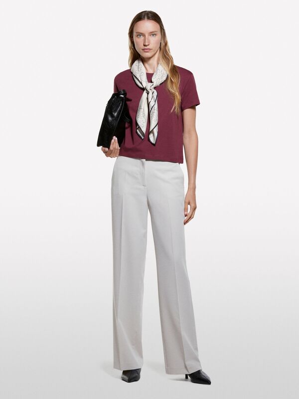 Sisley - %100 Pamuk Bisiklet Yakalı T-Shirt Kadın Bordo T-Shirt - 325A3I1XL101S